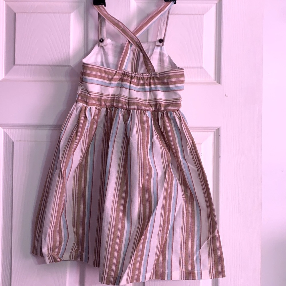 Cream Multicolor Stripe Crisscross Back Button Strap Dress NEW - Picture 6 of 16
